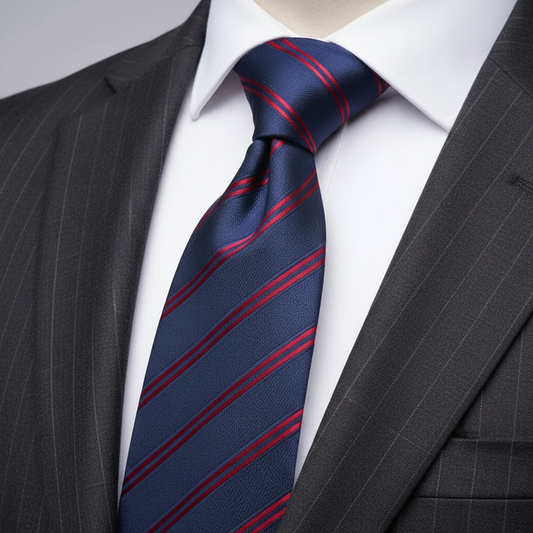 7cm Thin Red Stripe Blue Tie