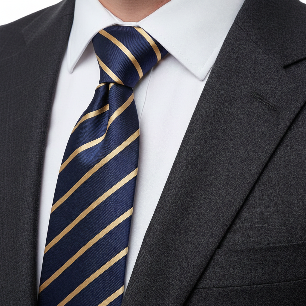 8cm Dark Blue With Gold Thin Stripes Mens Necktie
