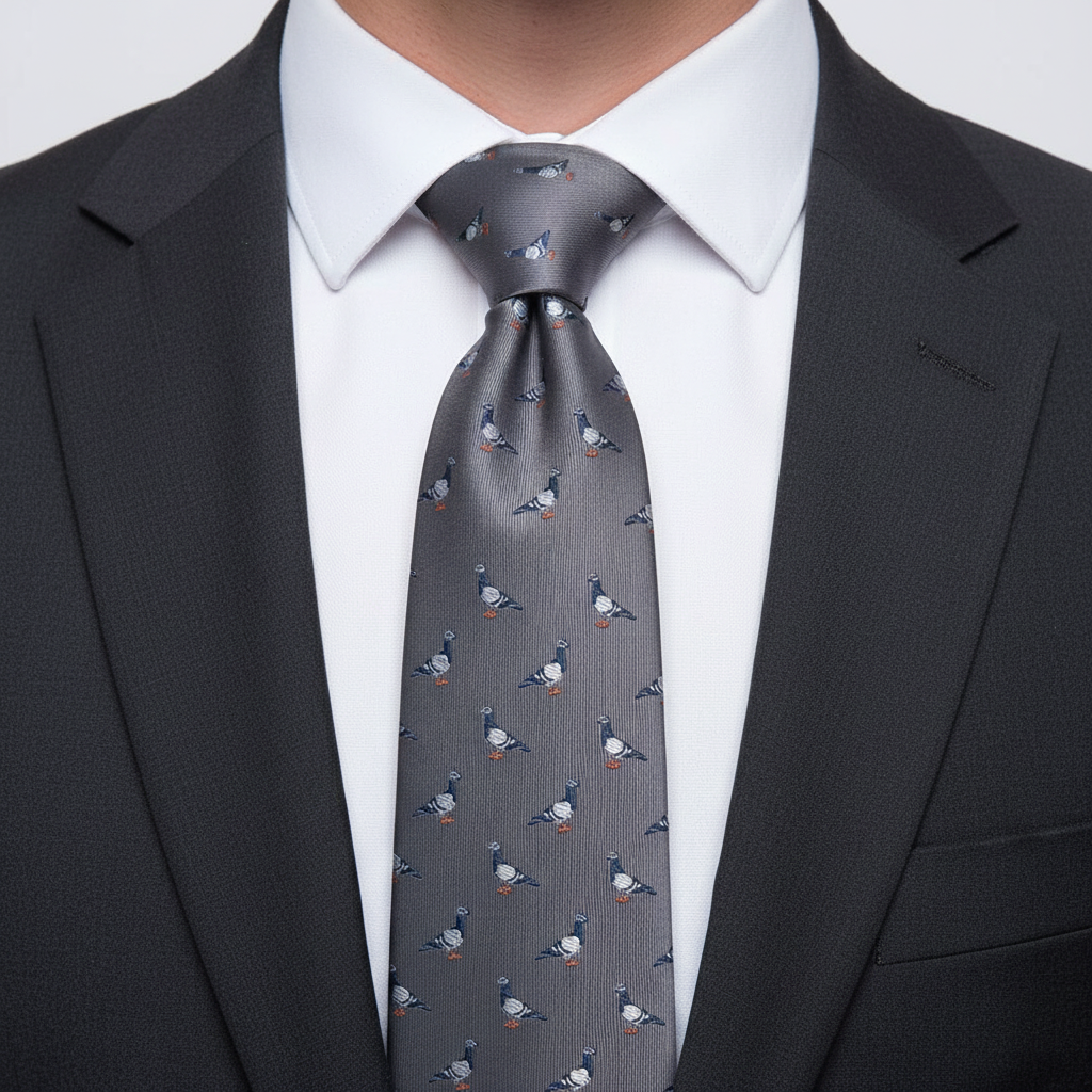 7.5cm Grey Pigeon Printed Tie