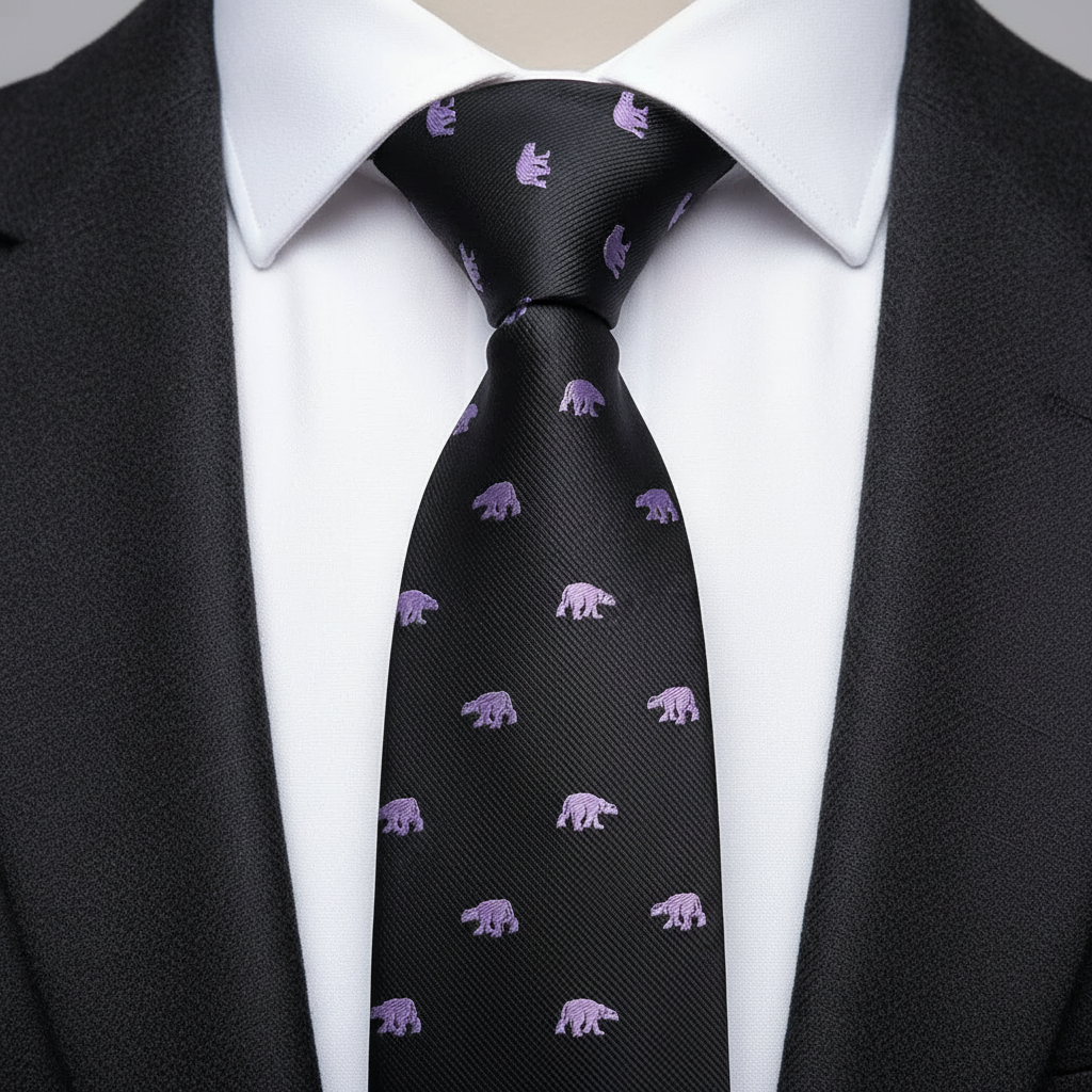 8cm Purple Polar Bear Pattern Black Tie