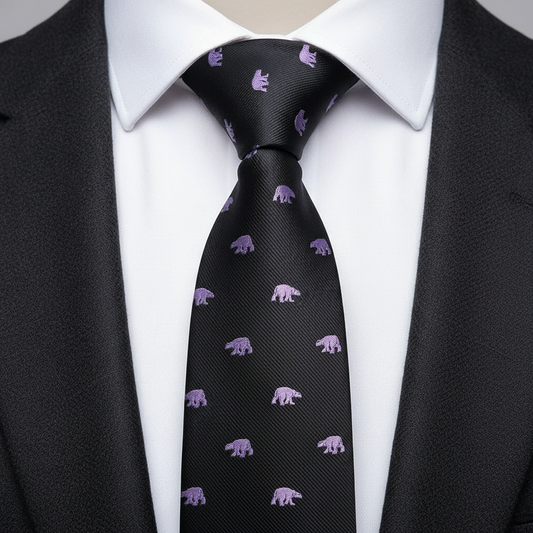 8cm Purple Polar Bear Pattern Black Tie