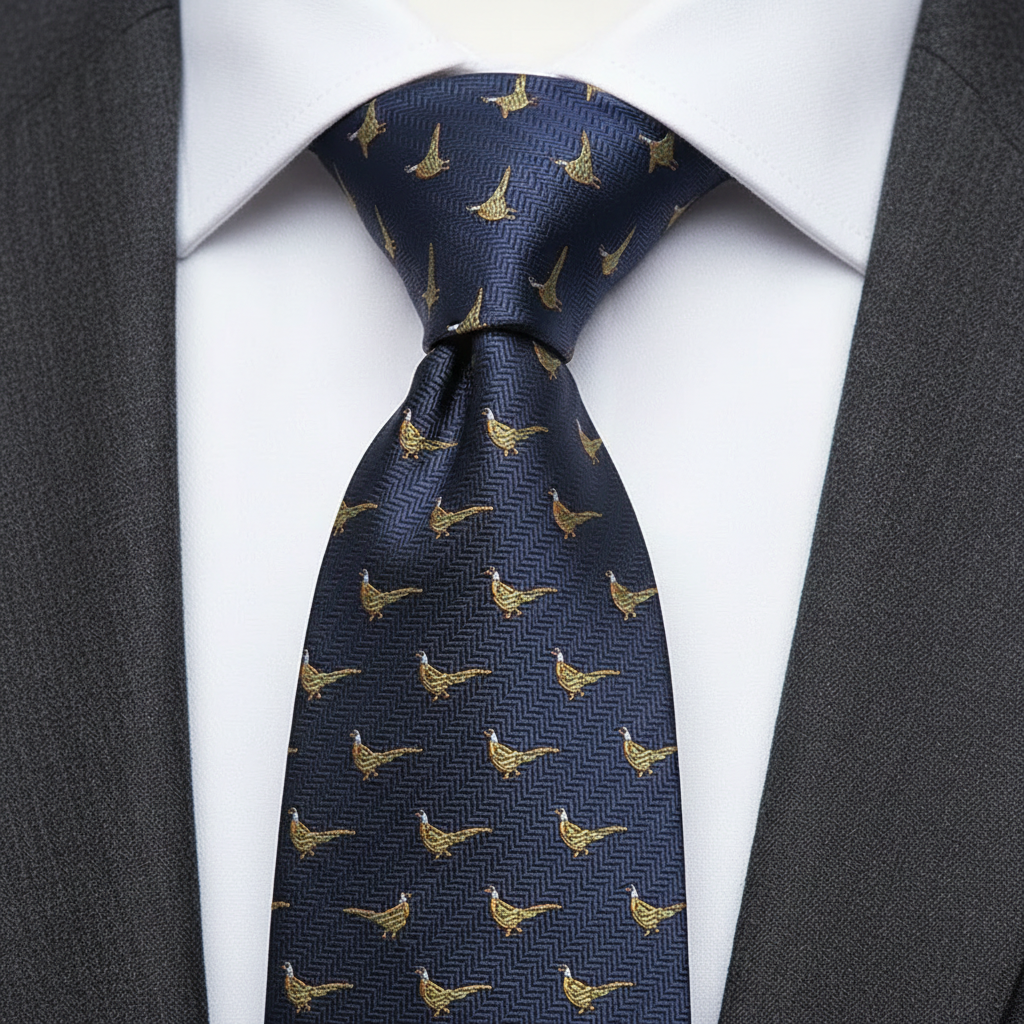 7.5cm Navy Blue Pheasant Tie
