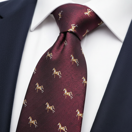 8cm Burgundy with Horses Tie