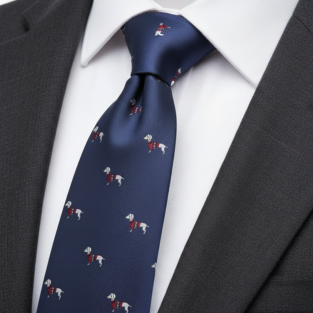 8cm Navy Dachshund Printed Tie