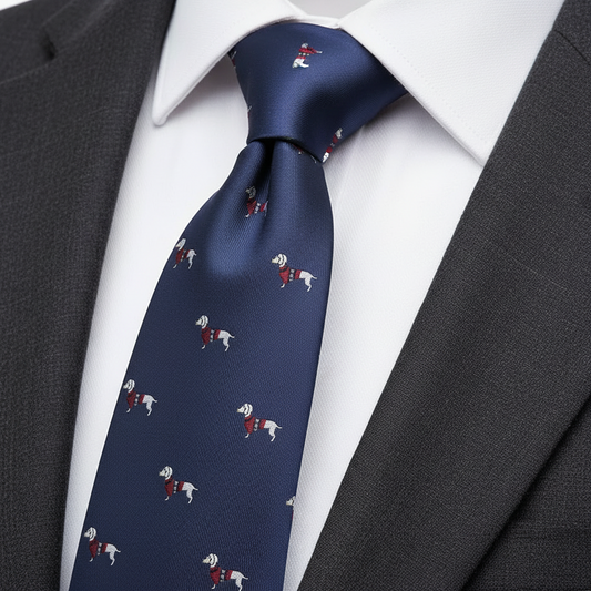 8cm Navy Dachshund Printed Tie