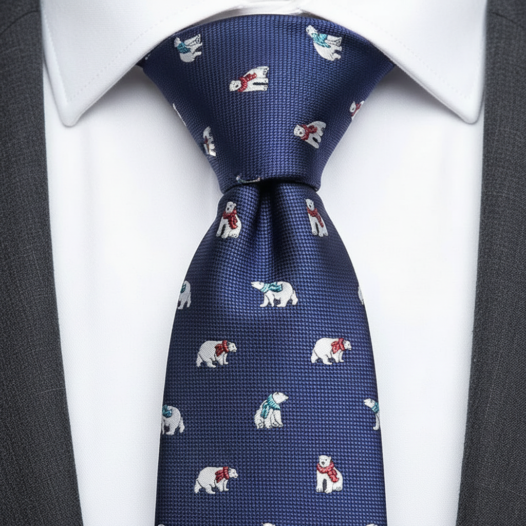 7.5cm White Polar Bear Blue Tie