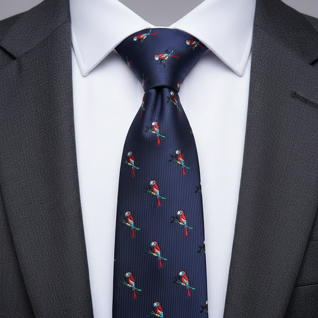 7.5cm Scarlet Macaw Navy Tie