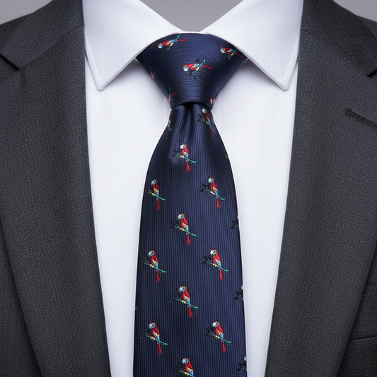 7.5cm Scarlet Macaw Navy Tie