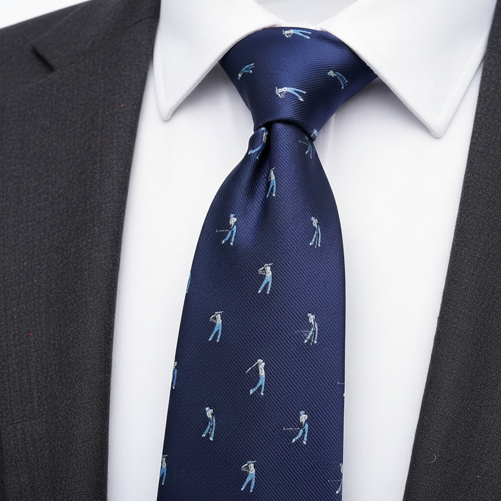 8cm Classic Navy Blue Woven Swinging Golfer Print Tie