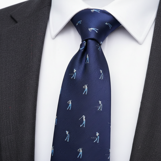 8cm Classic Navy Blue Woven Swinging Golfer Print Tie