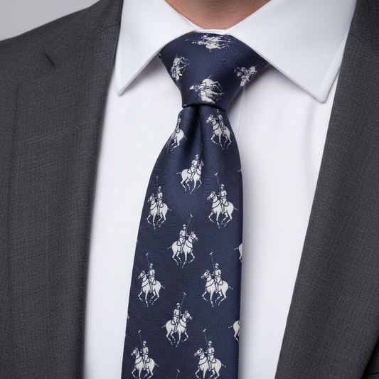 8cm Horse and Polo Player Navy Blue Cotton Tie