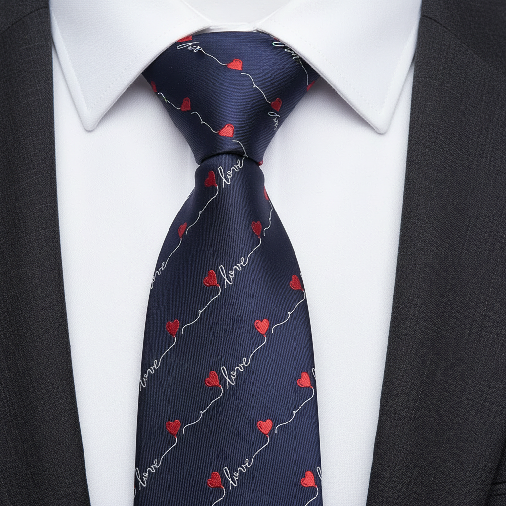 7.5cm Navy Blue Love Text Stripe Tie