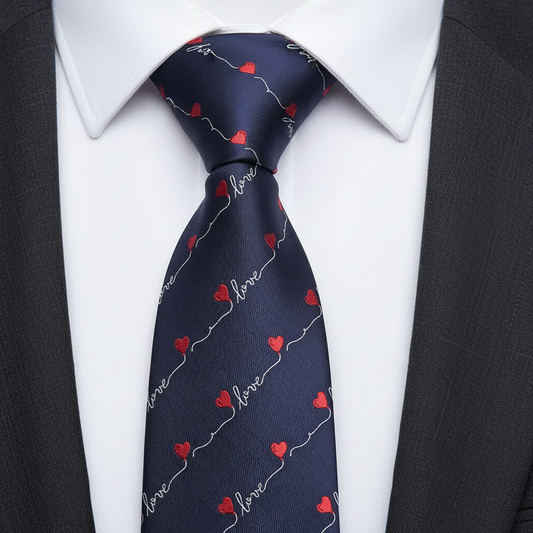 7.5cm Navy Blue Love Text Stripe Tie