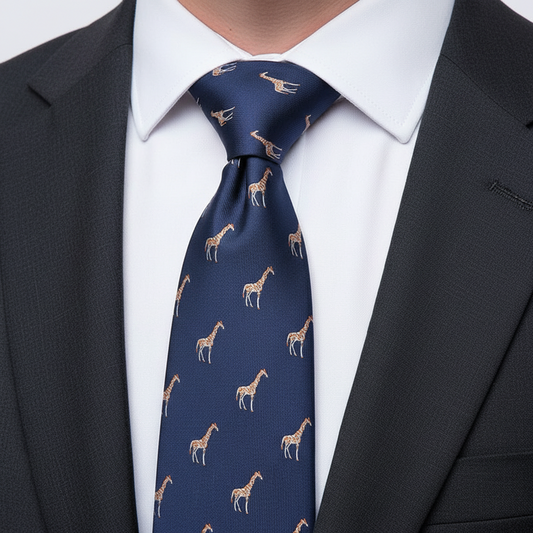 7.5cm Giraffe Print Blue Tie