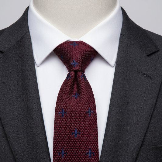 Fleur-de-lis Maroon Knitted Tie