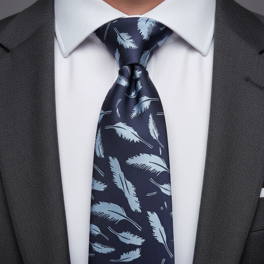 7cm Feather Printed Navy Blue Tie