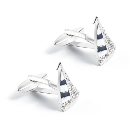 White and Blue Enamel Sailing Yacht Cufflinks