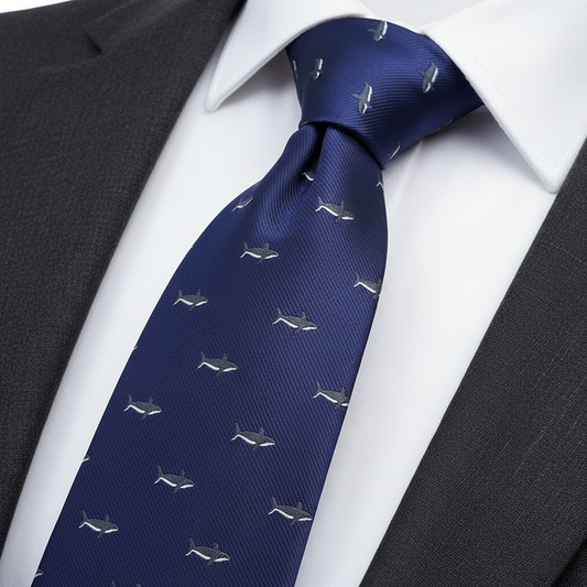 8cm Classic Navy Blue Shark  Print Tie
