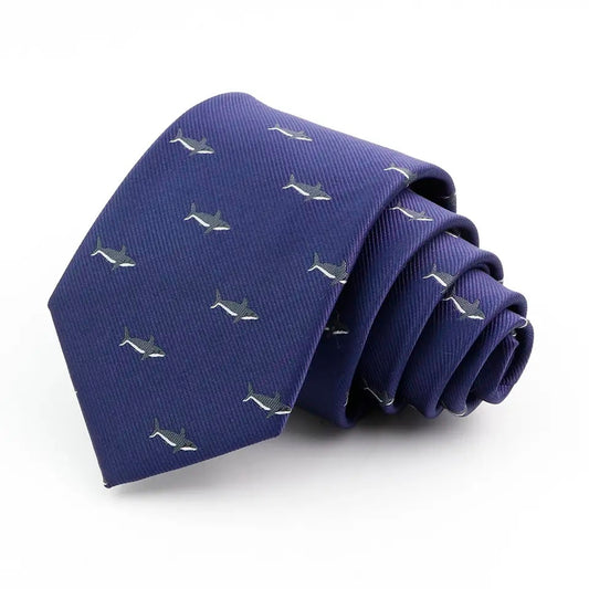 8cm Classic Navy Blue Shark  Print Tie