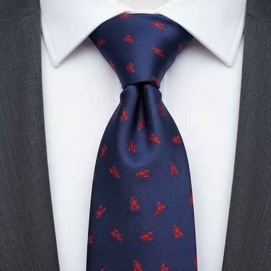 8cm Classic Navy Red Lobster Print Tie