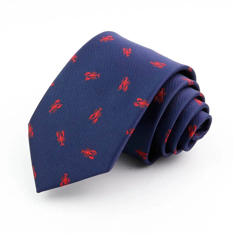 8cm Classic Navy Red Lobster Print Tie