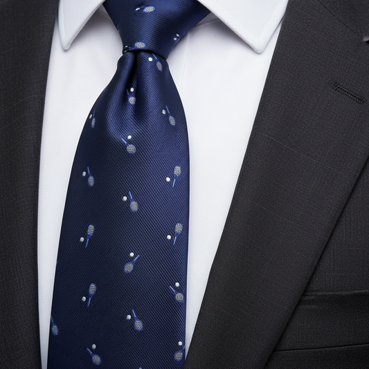 8cm Navy Tennis Racquet Print Tie