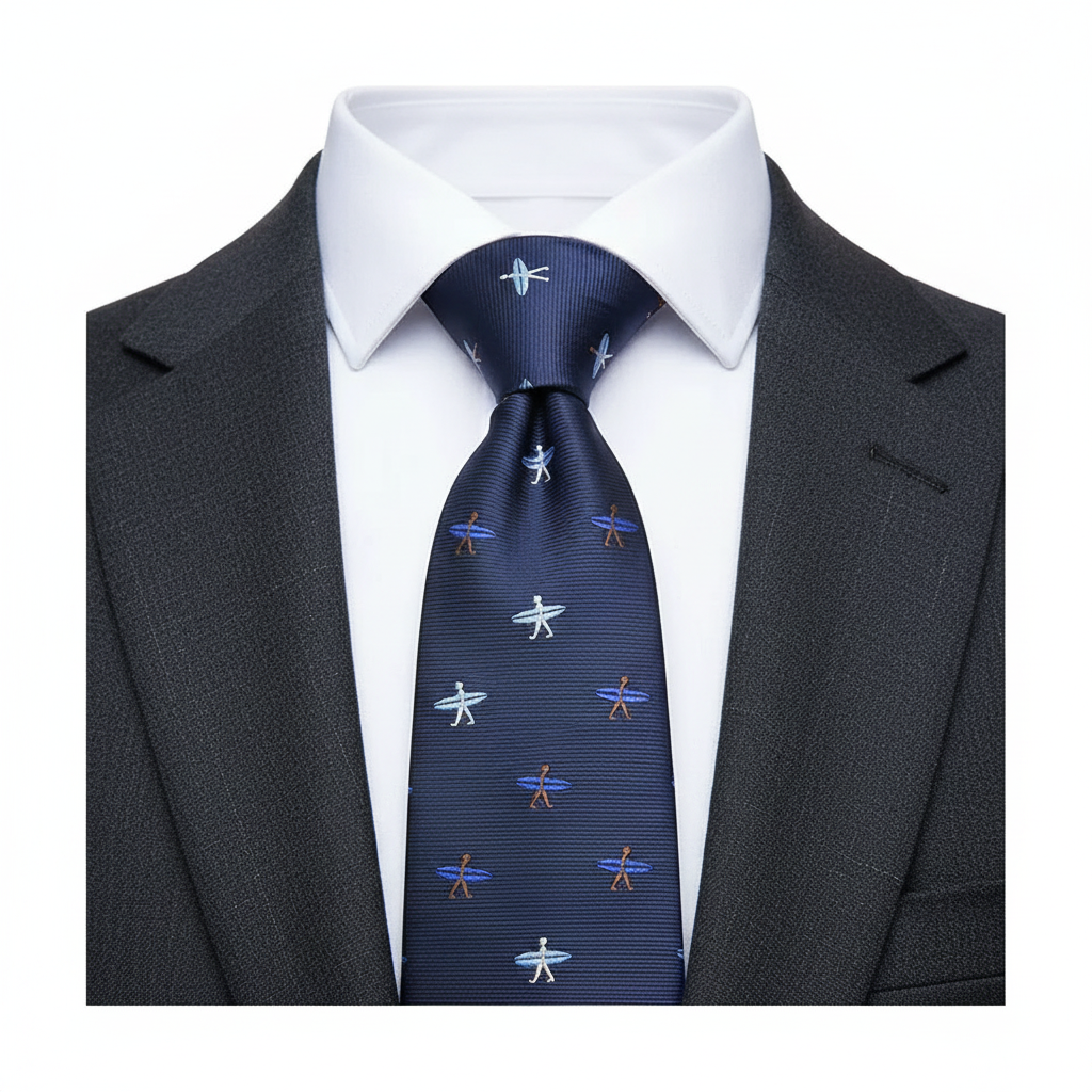 8cm Classic Blue Woven Surfing Board Print Tie