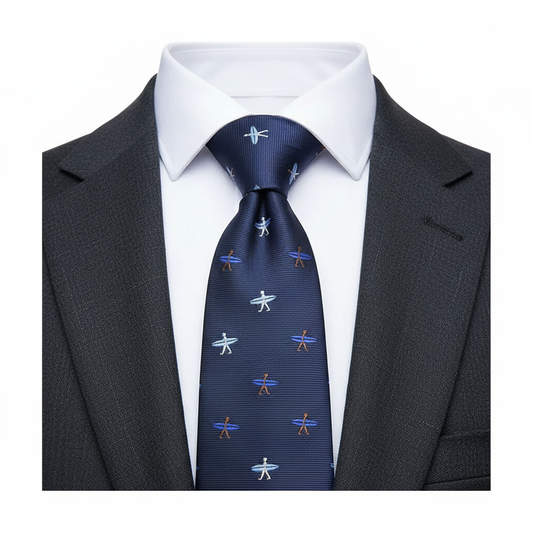 8cm Classic Blue Woven Surfing Board Print Tie