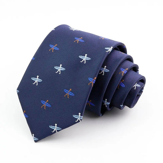 8cm Classic Blue Woven Surfing Board Print Tie