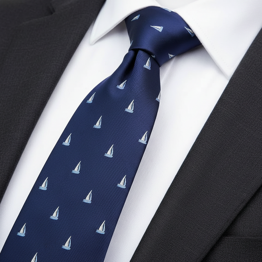 8cm Nautical Sailing Boat Print Tie