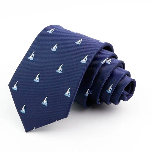 8cm Nautical Sailing Boat Print Tie