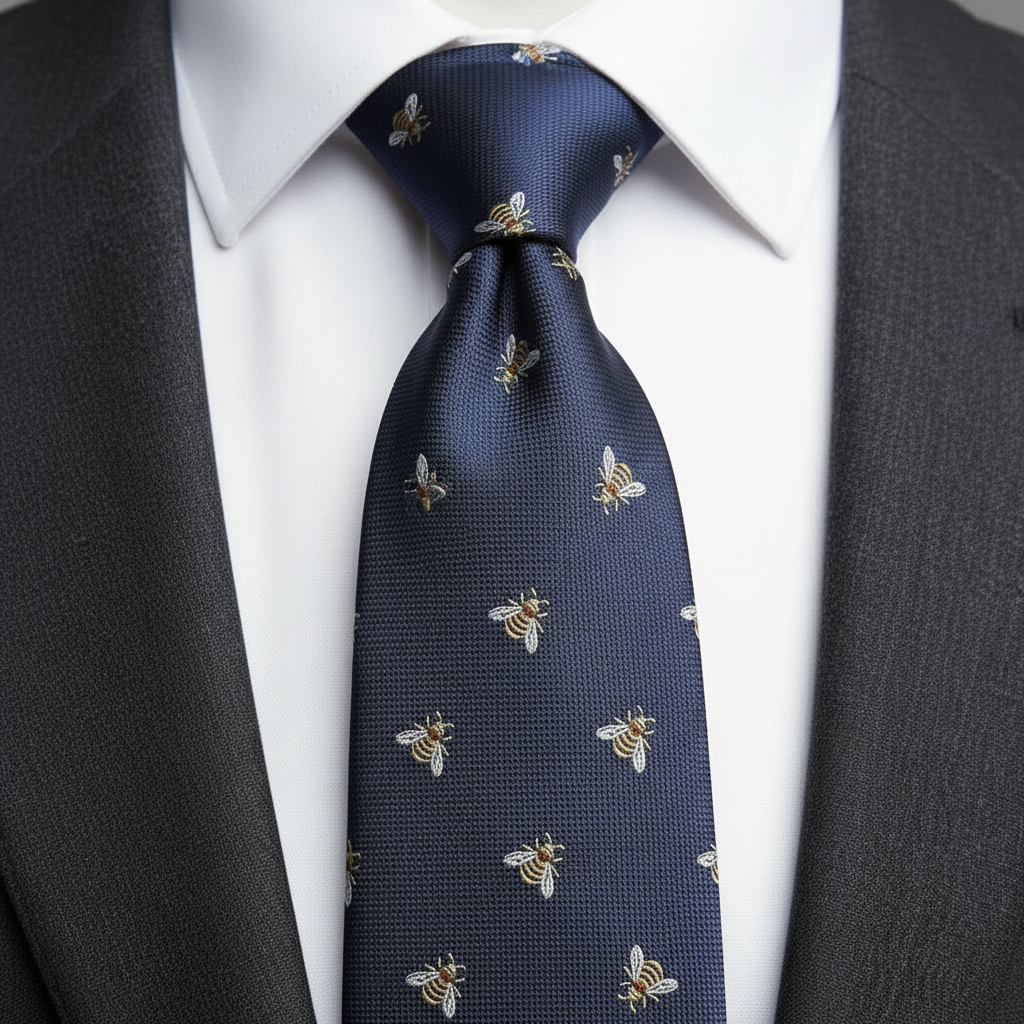 8cm Navy Woven Bumble Bee Print Tie