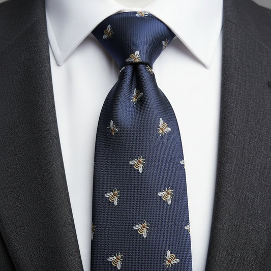 8cm Navy Woven Bumble Bee Print Tie