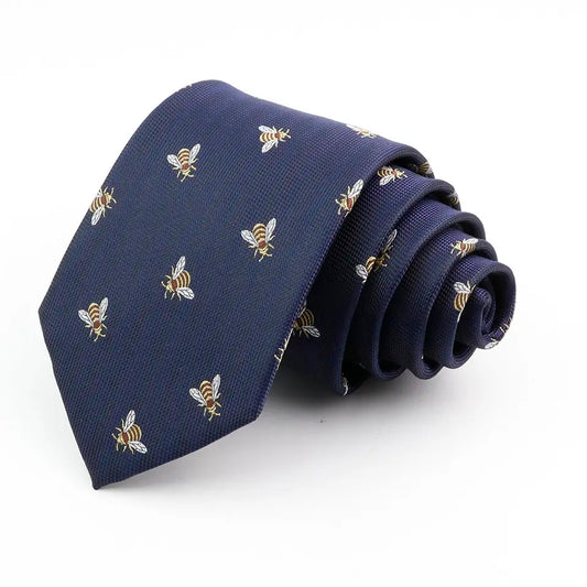 8cm Navy Woven Bumble Bee Print Tie