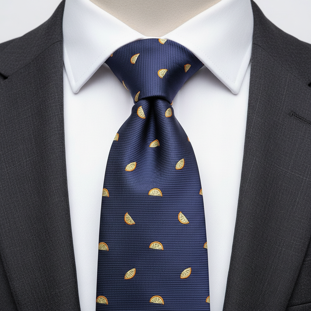 8cm Navy Tropical Lemon Fruit Slice Print Tie