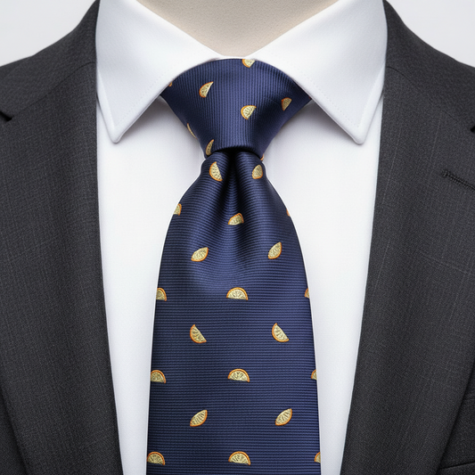 8cm Navy Tropical Lemon Fruit Slice Print Tie