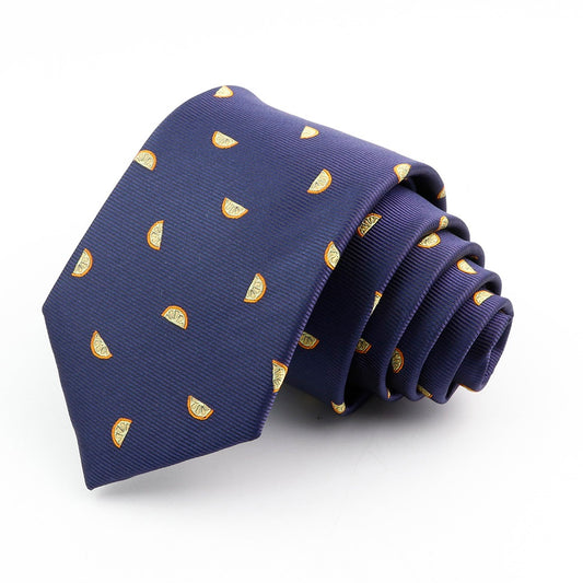 8cm Navy Tropical Lemon Fruit Slice Print Tie