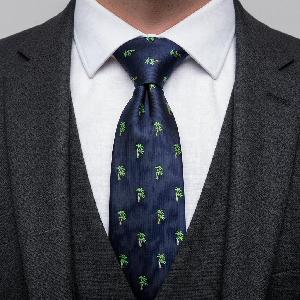 8cm Navy Woven Palm Tree Print Tie
