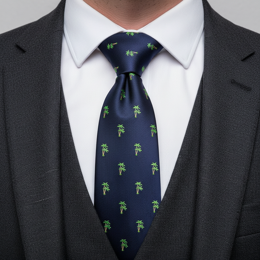 8cm Navy Woven Palm Tree Print Tie
