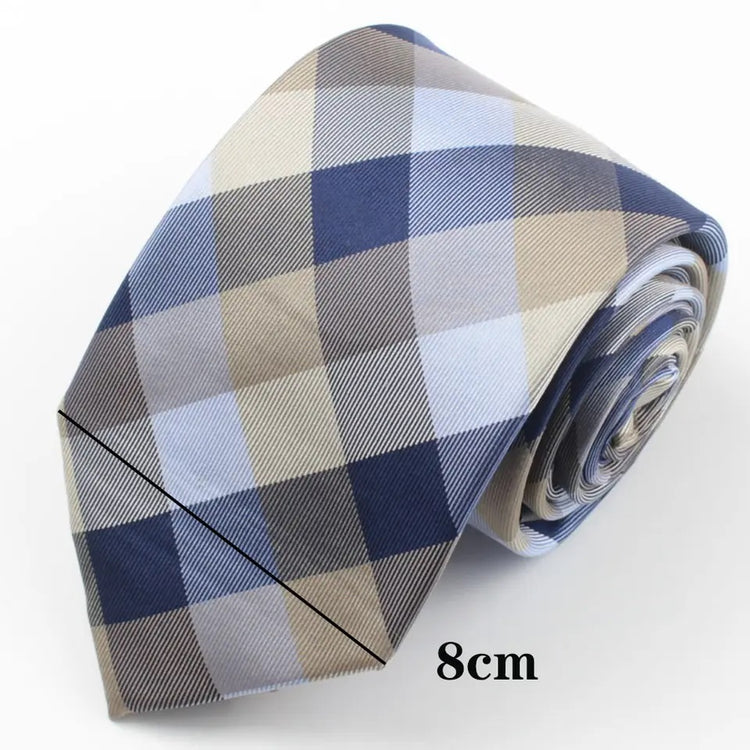 Beige Blue Navy Checkered Silk Necktie