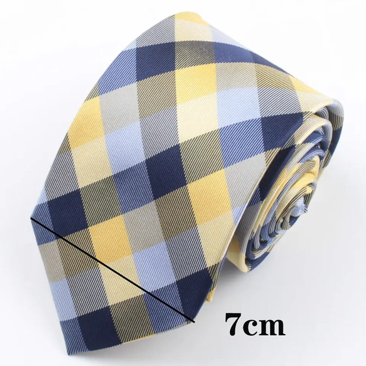 Yellow Blue Navy Checkered Silk Necktie