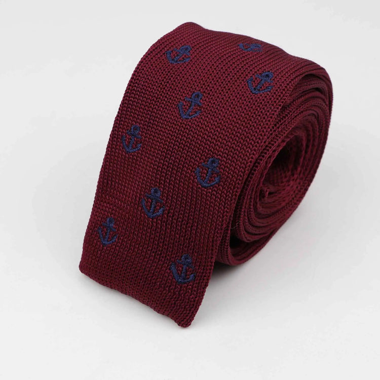 Anchor Knitted Maroon Tie
