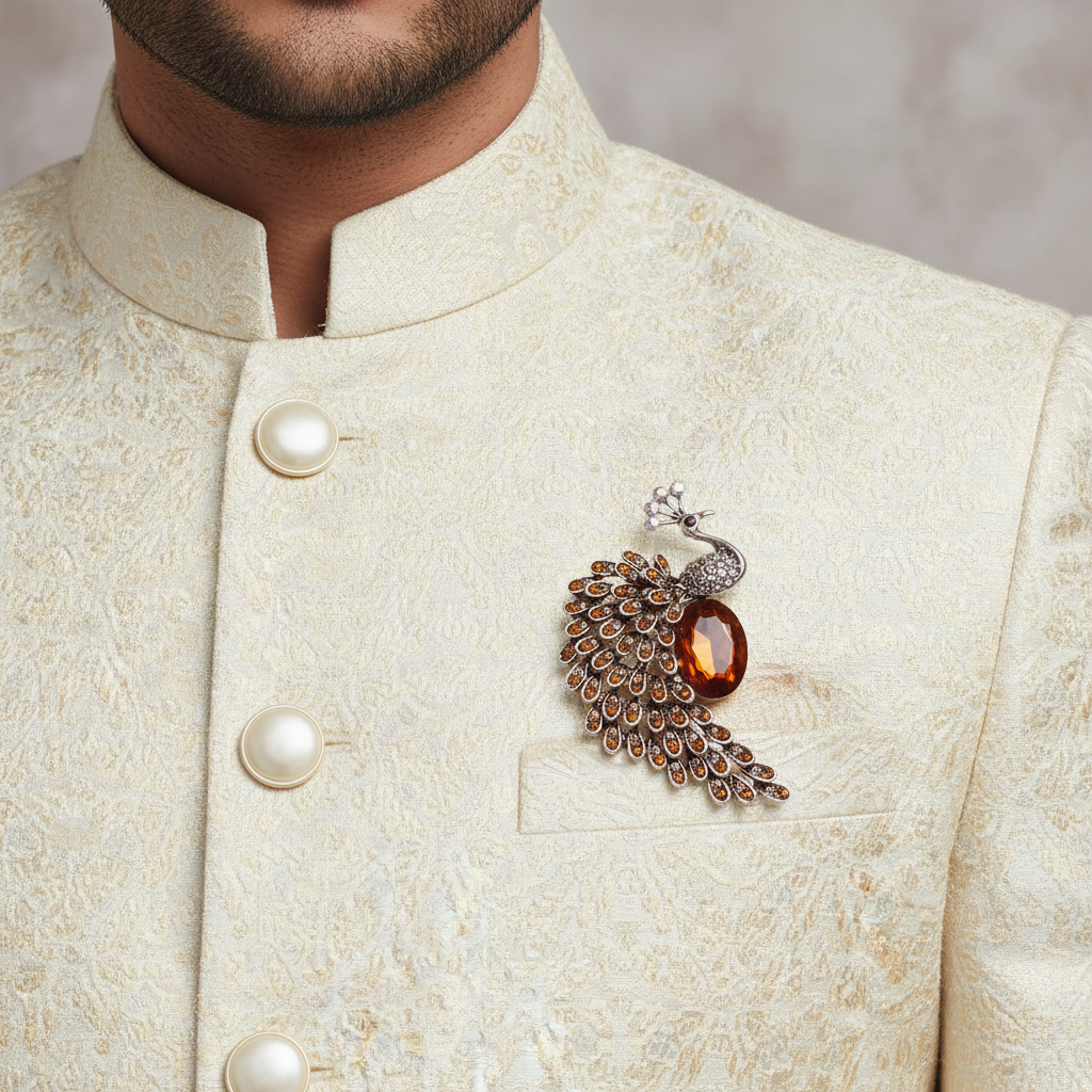 Crystal Peacock Brooch