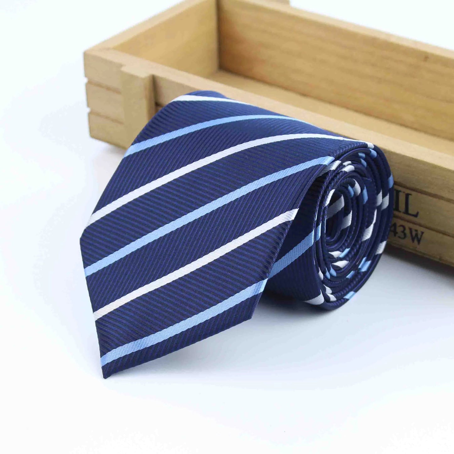 8cm Blue White Stripe Tie-Shopwithstyle