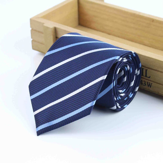 8cm Blue White Stripe Tie-Shopwithstyle