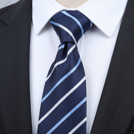 8cm Blue White Stripe Tie
