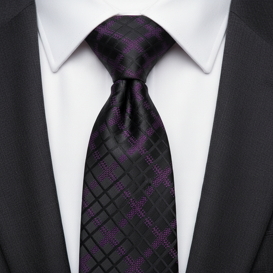 8cm Black Purple Geometric Tie