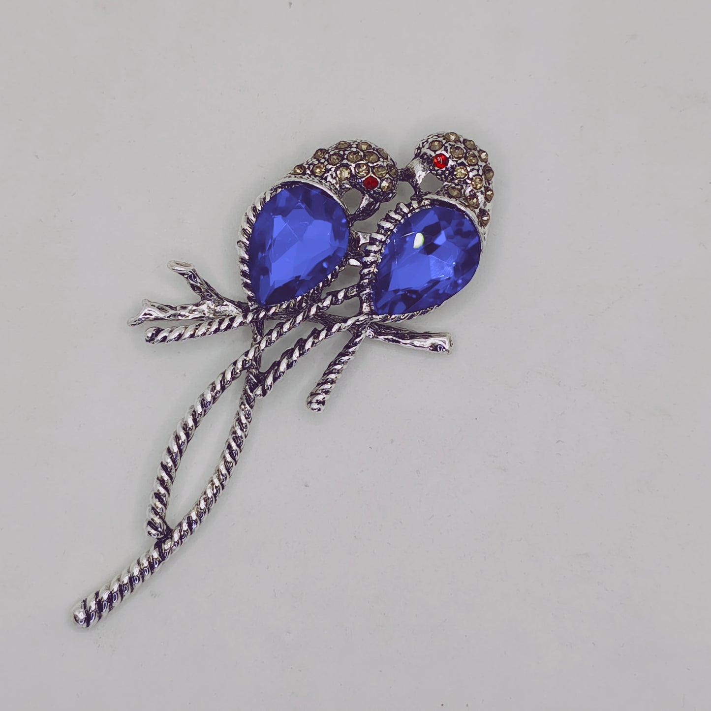 Blue Crystal Birds Brooch