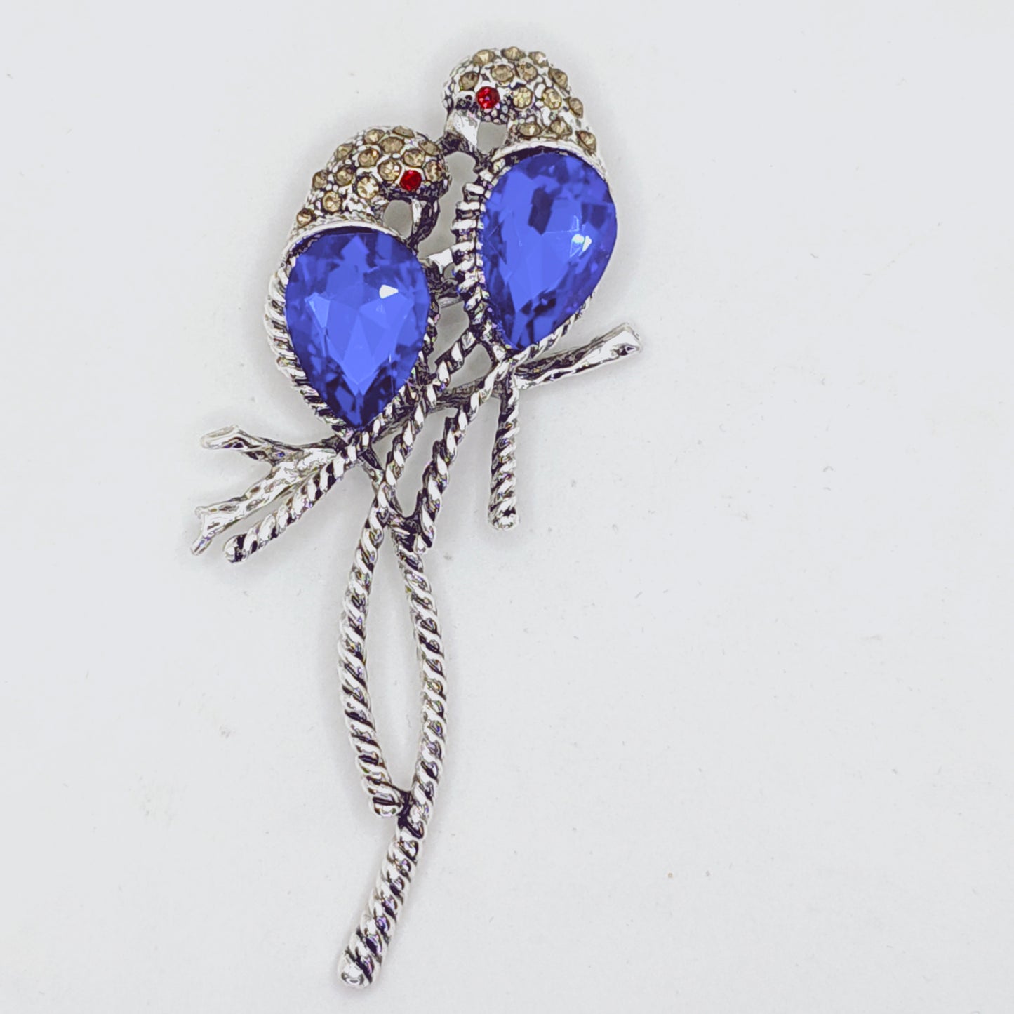 Blue Crystal Birds Brooch