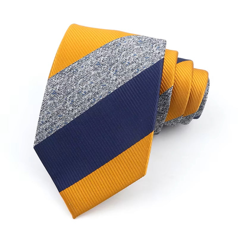 Mustard Navy and Gray Striped Tie